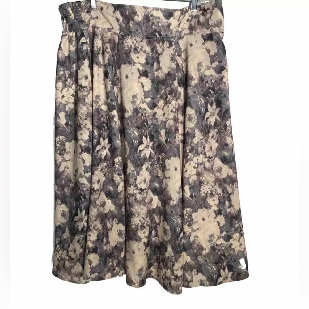 eShakti Gray Cream Floral Midi Skirt Women Plus Sz 20W
